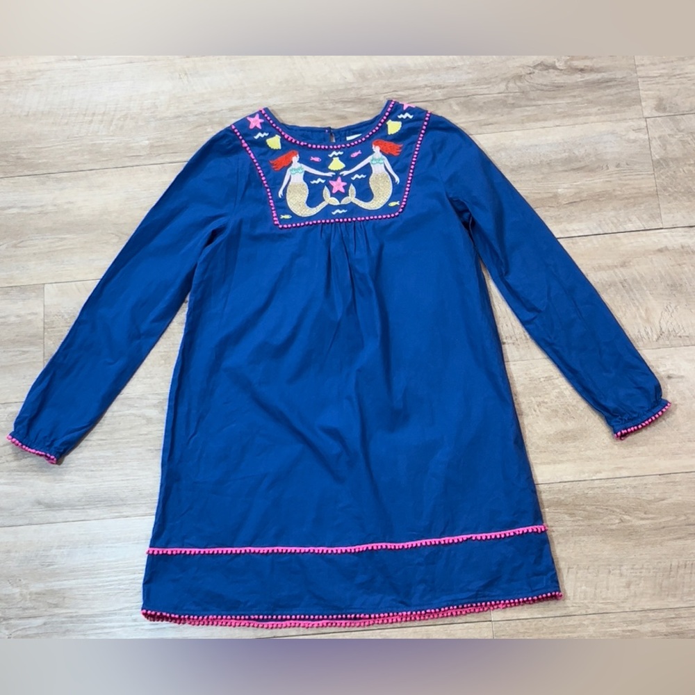 Mini Boden Girl’s Mermaid Cotton Pom Trim Kaftan Dress Size 11-12